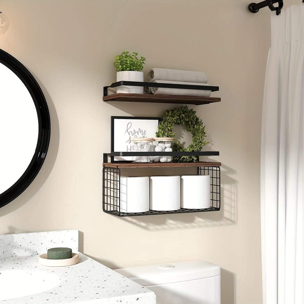 4 Iron Wrought Wooden Suspended Shelves, Hard Wood, Iron Frame Fence, Firm And Convenient, Suitable For Vases, Flower POTS, Books, Incense, Candles, Cups, Snacks And Other Sundry Storage, Valentine'S Day\u002FNew Year Decorater, Floating Shelves