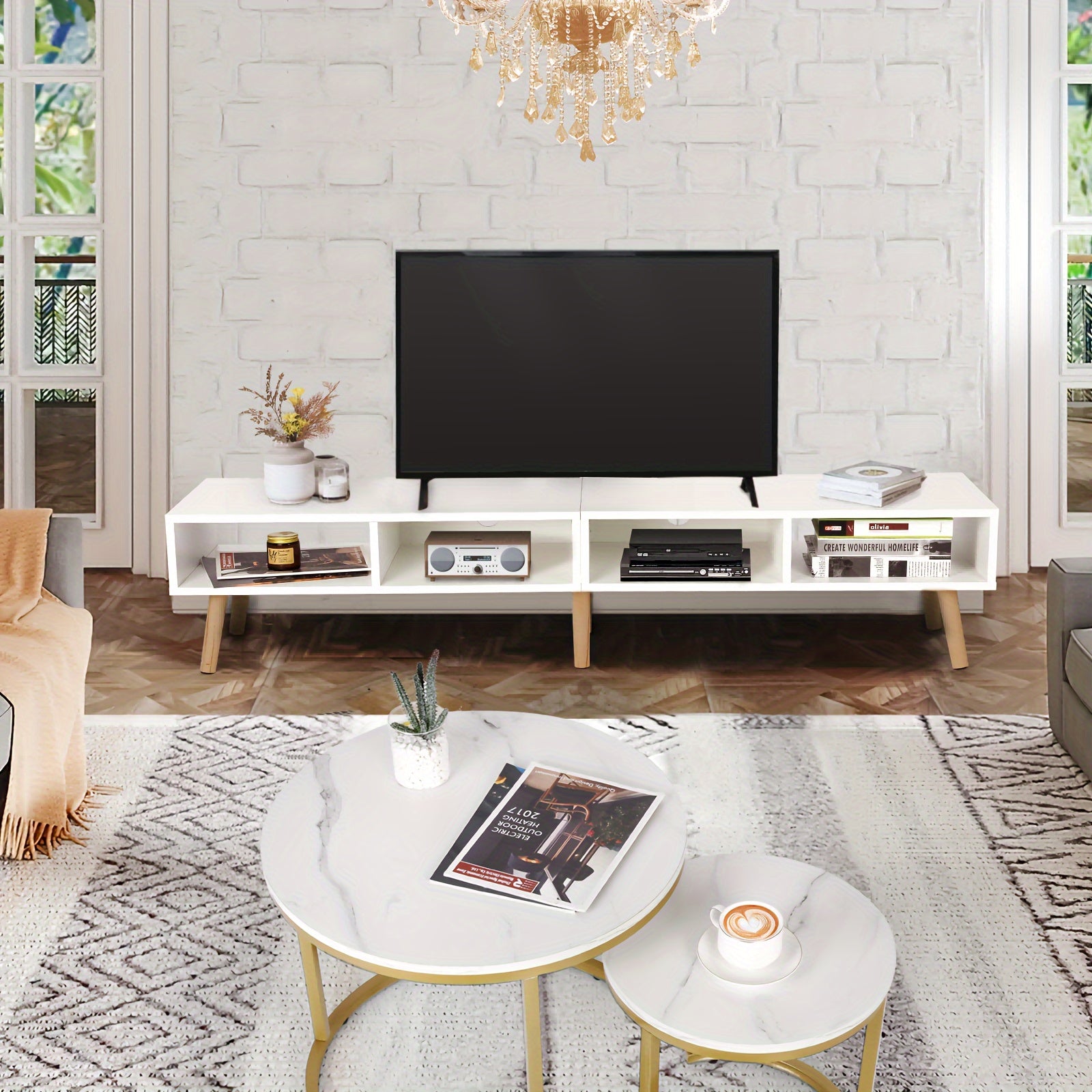 59-Inch Television Stand Suitable for 30 to 65-Inch Tvs Featuring an Open Shelf