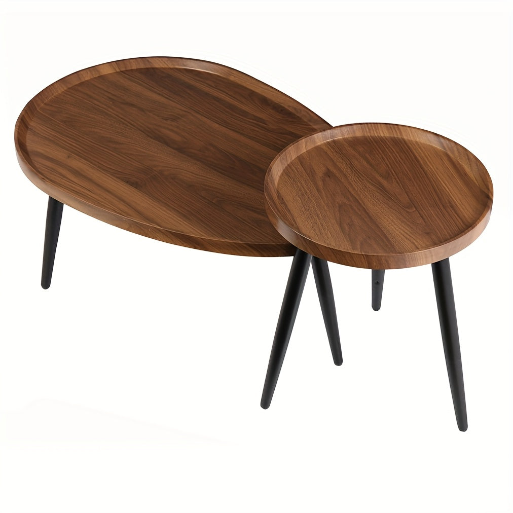 AESOME Nesting Coffee Table Nightstand Et Of 2 Round Oval Small Space Sofa Side Table Nordic Light Living Room Home Combination Small Table Easy Assembly