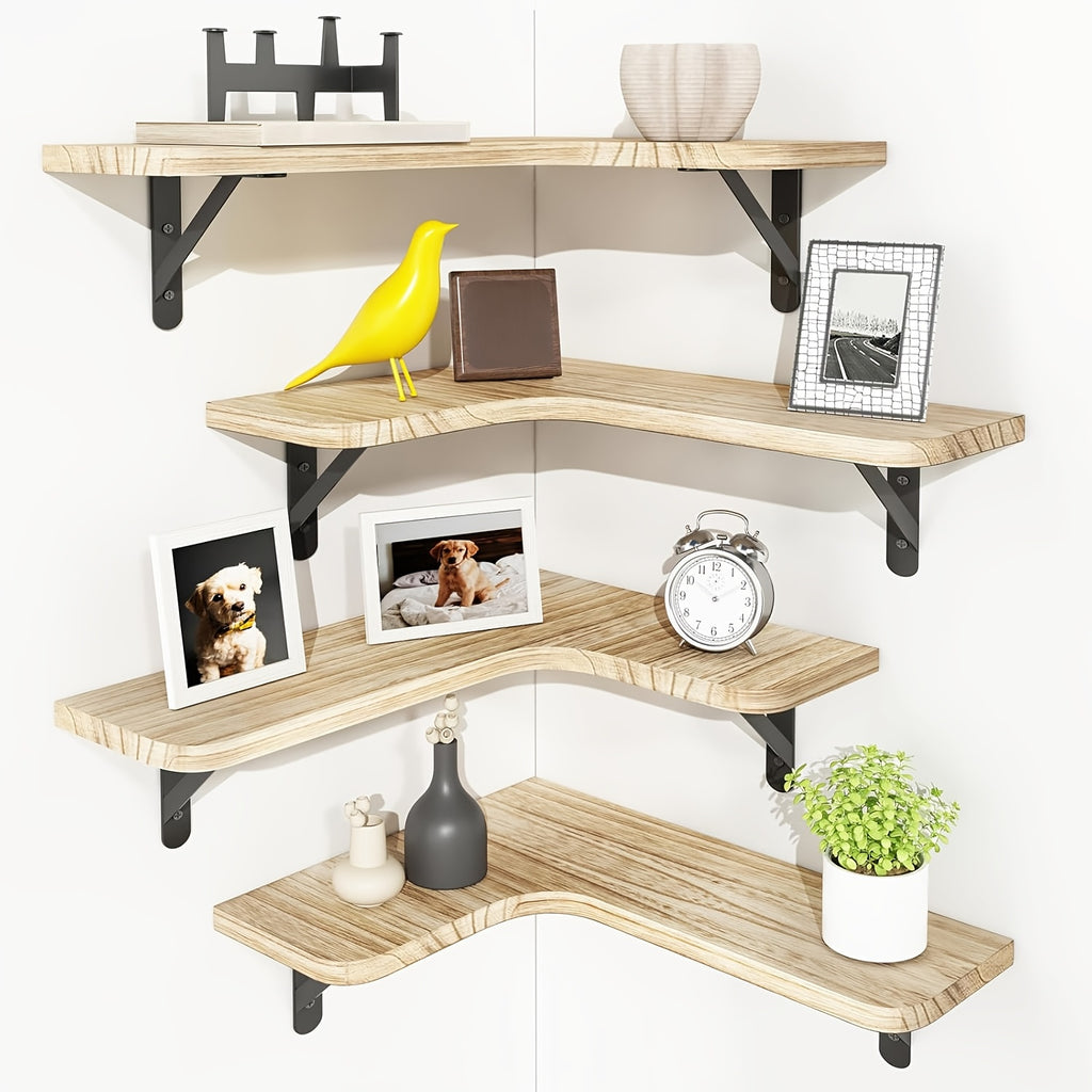 4pcs Rustic Wood Floating Shelves Wall Mounted - Wood Grain Heavy-Duty Wood Planks Suitable for Home Decor, Bathroom, Kitchen, Bedroom, Living Room, Office - Assembly, Display & Storage Shelves, Floating Shelves
