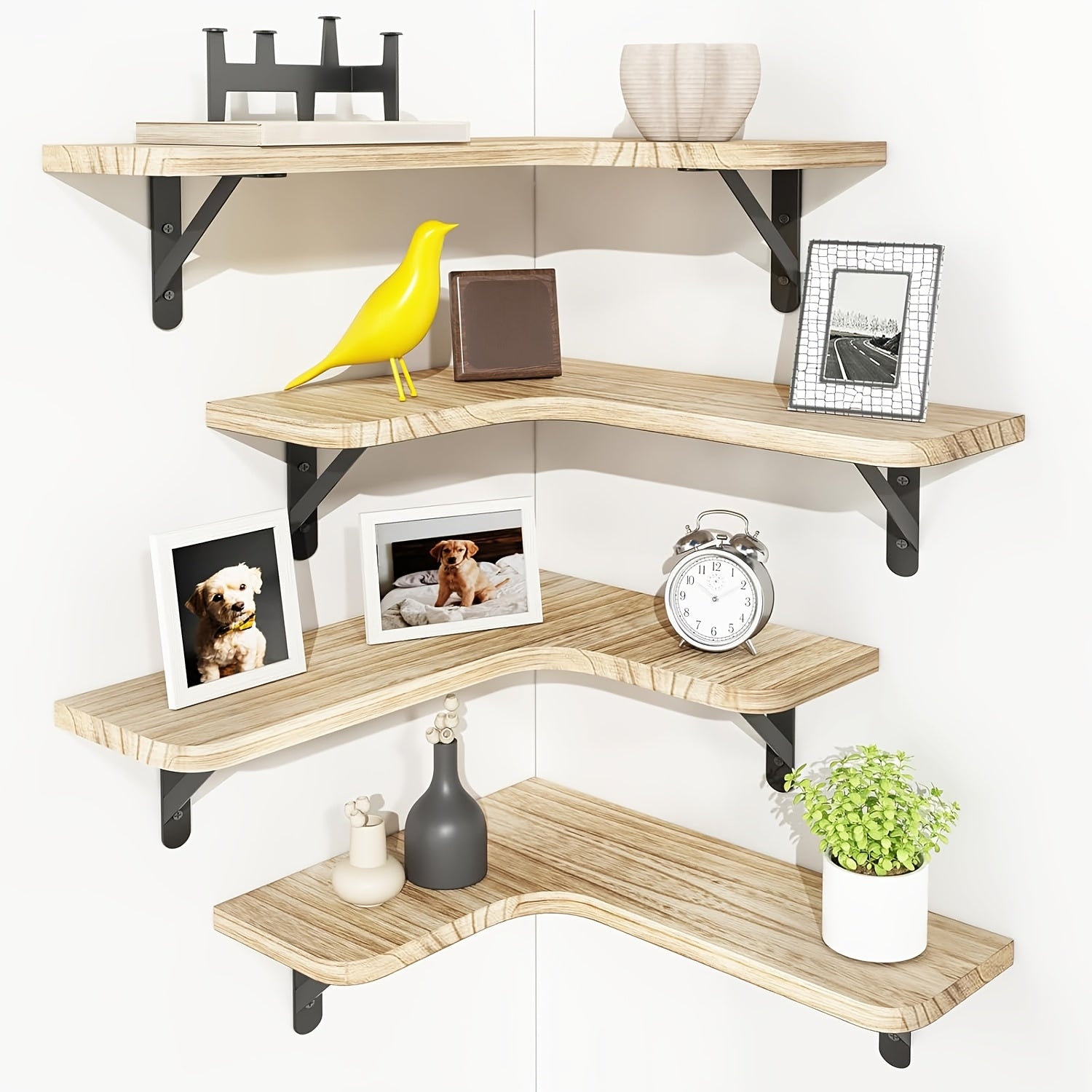 4pcs Rustic Wood Floating Shelves Wall Mounted - Wood Grain Heavy-Duty Wood Planks Suitable for Home Decor, Bathroom, Kitchen, Bedroom, Living Room, Office - Assembly, Display & Storage Shelves, Floating Shelves