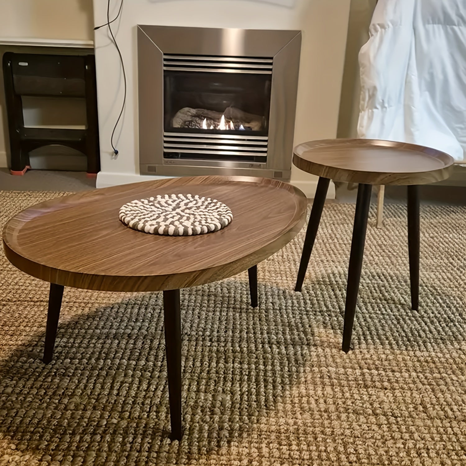 AESOME Nesting Coffee Table Nightstand Et Of 2 Round Oval Small Space Sofa Side Table Nordic Light Living Room Home Combination Small Table Easy Assembly