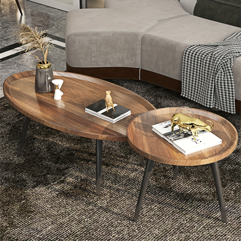 AESOME Nesting Coffee Table Nightstand Et Of 2 Round Oval Small Space Sofa Side Table Nordic Light Living Room Home Combination Small Table Easy Assembly